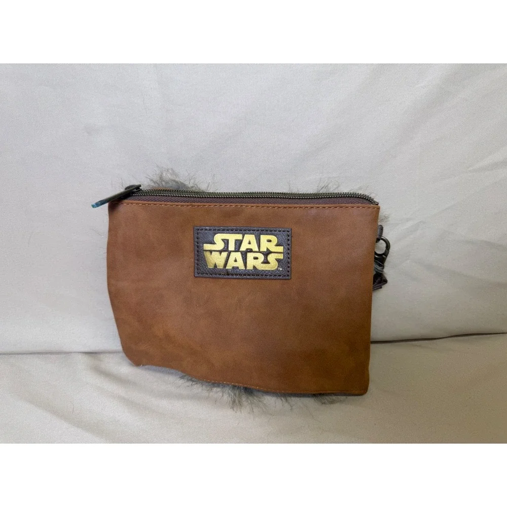 Star Wars Wicket Ewok Faux Fur Wristlet Pouch Brown Faux Leather Clutch Bag